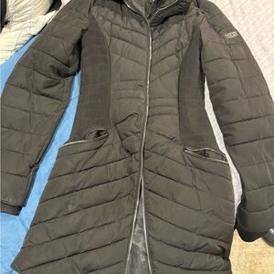 DKNY Black Long Quilted Puffer Coat